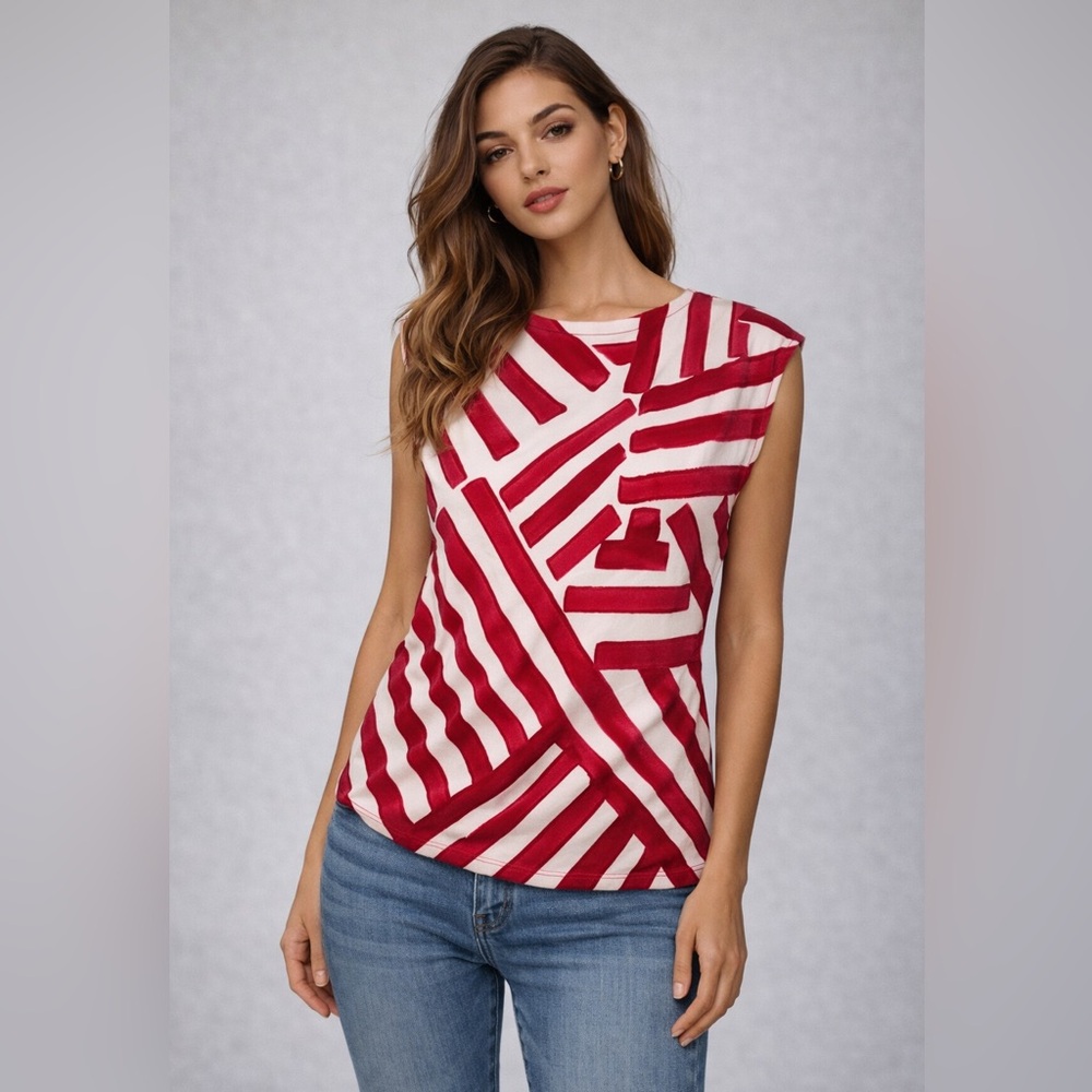 DKNY Sleeveless Geometric Print Top – Size Medium – Excellent Condition